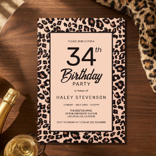 Invitation Imprimé Animalier Léopard Élégant pour 34e Anniver