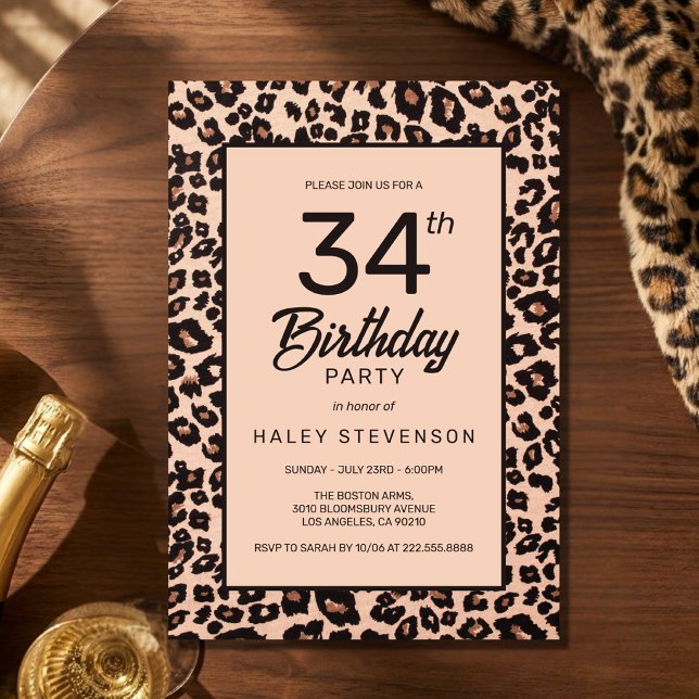 Invitation Imprimé Animalier Léopard Élégant pour 34e Anniver (Créateur téléchargé)