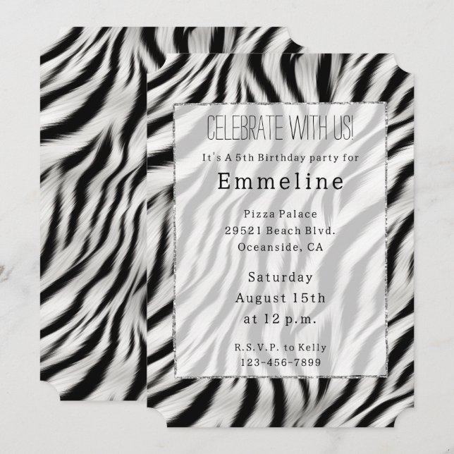 Invitation Imprimé animalier zèbre noir blanc (Devant / Derrière)