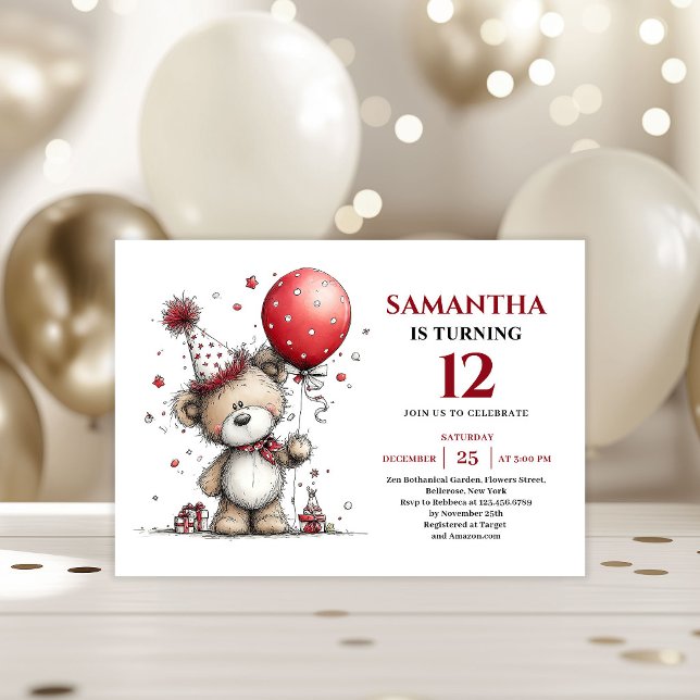 Invitation Imprimé d'animaux ours fantaisistes et élégants po (Stylish whimsical animals print kids birthday invitation

)