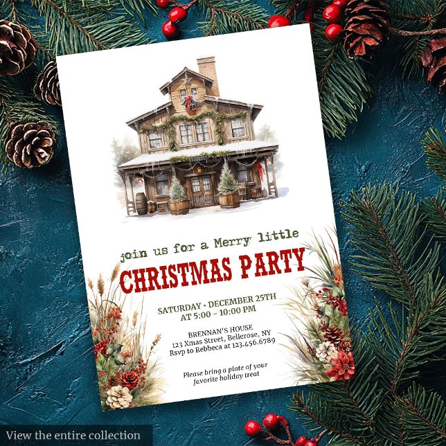 Invitation Imprimé de fête de Noël à la ferme rouge vert  (Farmhouse Christmas party printable red green invite

)