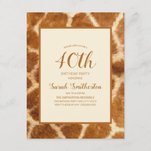 Invitation Imprimé élégant et fantaisiste de girafe pour 40e