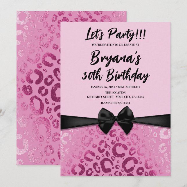 Invitation Imprimé Glamour Léopard Rose Clair & Foncé Sweet 1 (Devant / Derrière)