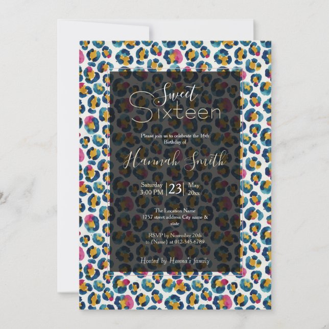 Invitation Imprimé léopard aquarelle coloré (Devant)