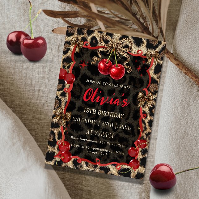 Invitation Imprimé léopard Cerise Sauvage Glam Anniversaire (Créateur téléchargé)