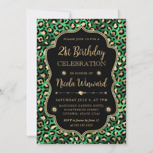 Invitation Imprimé léopard glamour or vert noir Anniversaire