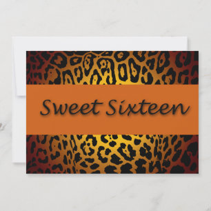 Invitation Imprimé léopard,Orange & Noir Sweet Sixteen