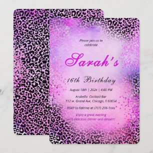 Invitation Imprimé léopard Sweet 16 Paillettes roses