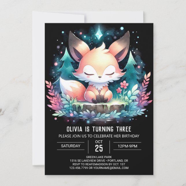 Invitation Imprimé Minimaliste Fox Anniversaire numérique (Devant)