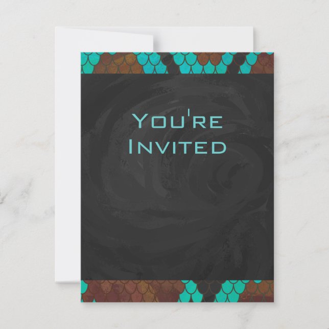 Invitation Imprimé serpent brun et sarcelle monogramme (Devant)
