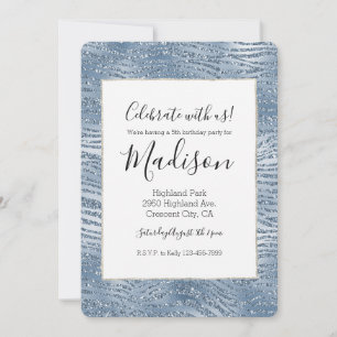 Invitation Imprimé zèbre pailleté glamour bleu
