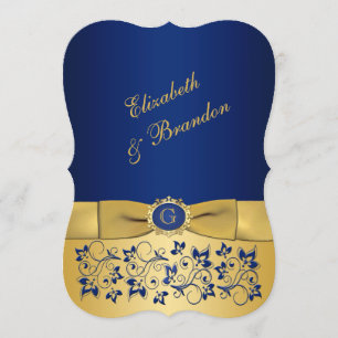 Invitation IMPRIMÉE Bleu RIBBON, Mariage Floral Or Inviter 7