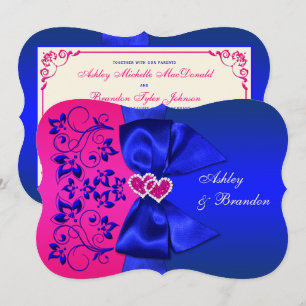 Invitation IMPRIMÉE Bleu RIBBON, Mariage rose Floral Invitati