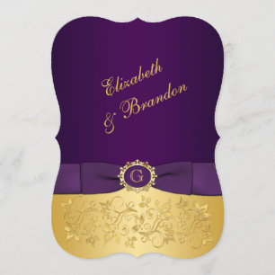 Invitation IMPRIMÉE BOW Purple, Gold Floral Wedding Invitatio