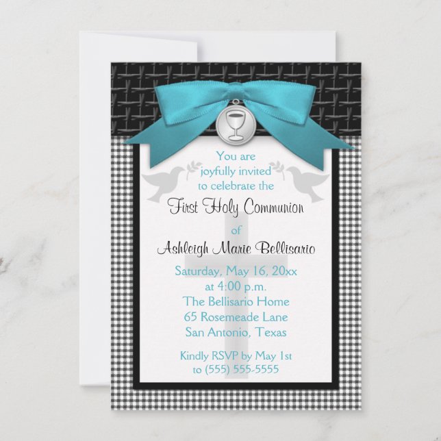 Invitation IMPRIMÉE de sainte communion de Teal (Devant)
