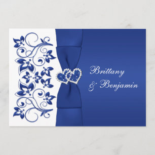 Invitation IMPRIMÉE RIBBON Bleu, Mariage floral blanc Invitat