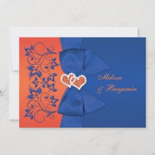 Invitation IMPRIMÉE RIBBON Bleu, Orange Floral Wedding Invita