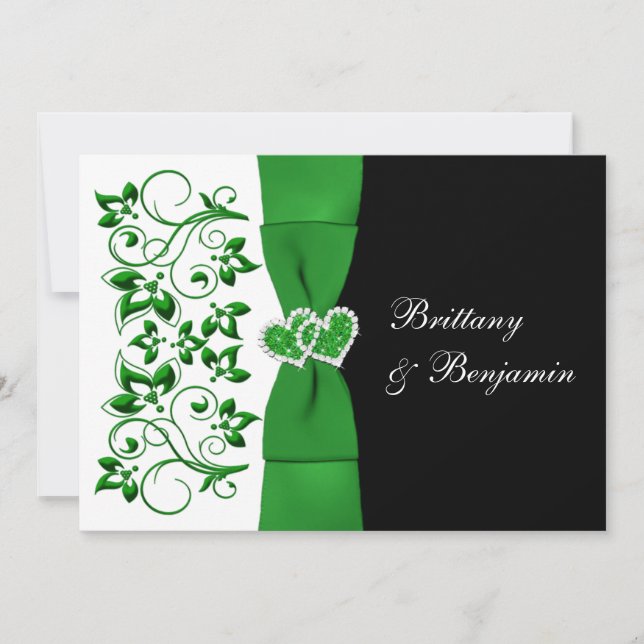 Invitation IMPRIMÉE RIBBON Green, White, Black Wedding Invita (Devant)