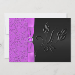 Invitation IMPRIMÉE RIBBON Noir, Mariage floral pourpre