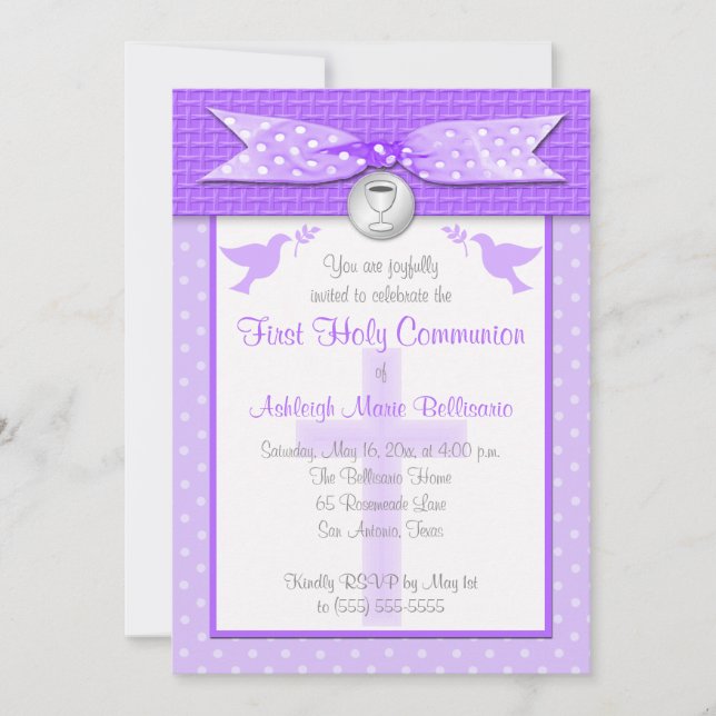 Invitation IMPRIMÉE RIBBON Première communion sainte Invitati (Devant)