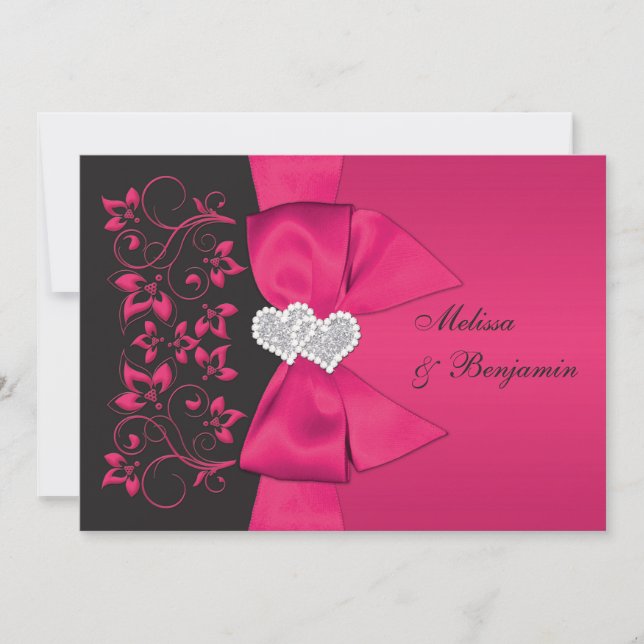 Invitation IMPRIMÉE RIBBON Rose, Black Floral Wedding Invitat (Devant)