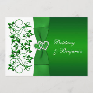 Invitation IMPRIMÉE RIBBON Vert, Blanc Floral Mariage Invitat