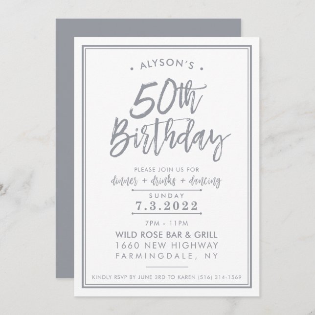 Invitation IMPRIMER LA COMMANDE pour Alyson - 50e anniversair (Devant / Derrière)