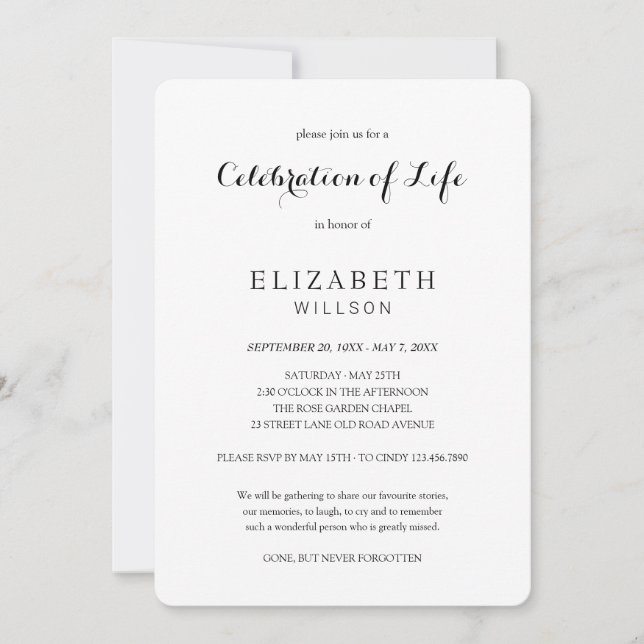 Invitation In Loving Memory Célébration des funérailles de la (Devant)