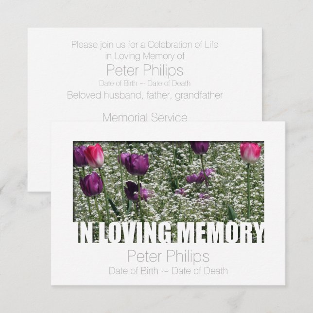 Invitation In Loving Memory Modèle 11 Célébration de la vie (Devant / Derrière)