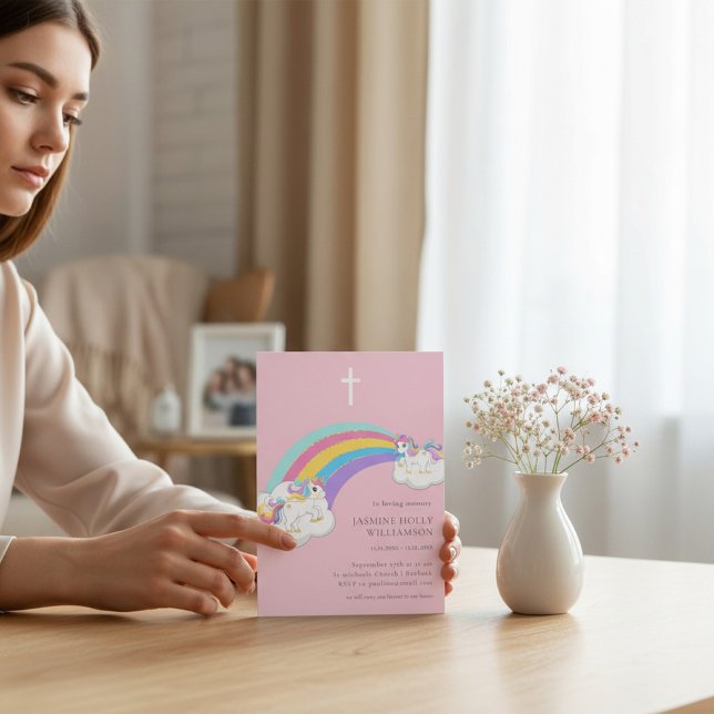 Invitation in loving memory pink rainbow childrens funeral  (Créateur téléchargé)
