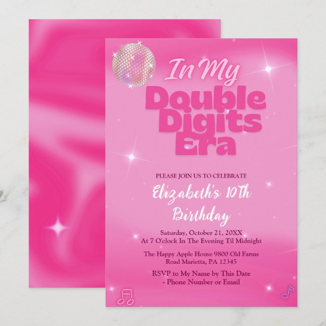 Invitation In My Double Digits Era Pink 10th Birthday (Devant / Derrière)