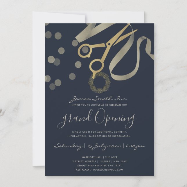 INVITATION INAUGURATION RUBAN ARGENT PERLE NAVY GRAND OUVERTU (Devant)