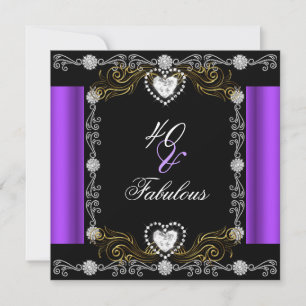 Invitation Incroyable 40 Noir Violet Argent Or 40e Anniversai