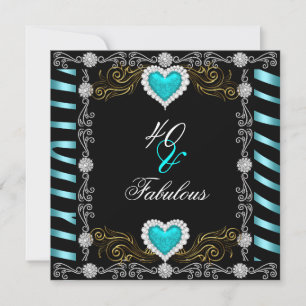 Invitation Incroyable 40 Zèbre Bleu Vert Noir Argent 40ème An