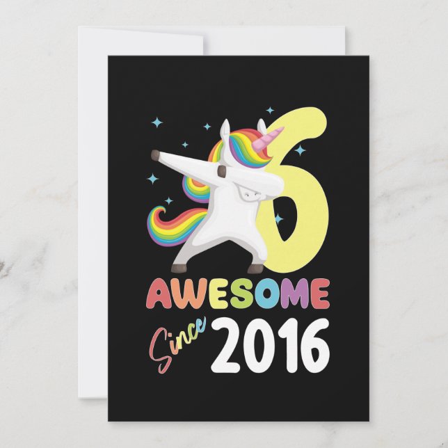Invitation INCROYABLE Depuis 2016 Licorne Anniversaire 6 Enfa (Devant)