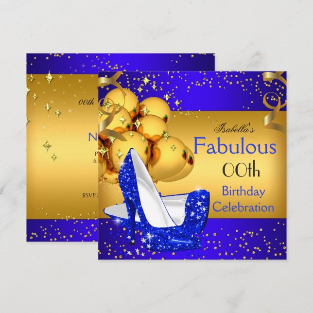 Invitation Incroyables talons hauts bleus Anniversaire doré F (Devant / Derrière)