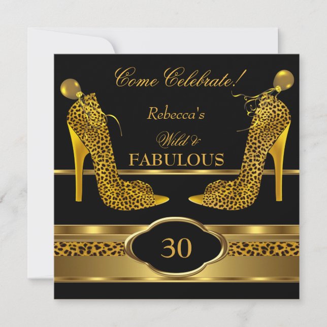 Invitation Incroyables talons hauts or léopard sauvage 30 Fab (Devant)