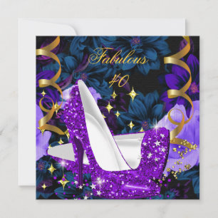Invitation Incroyables talons hauts or pourpre 40 ans Fleurs 