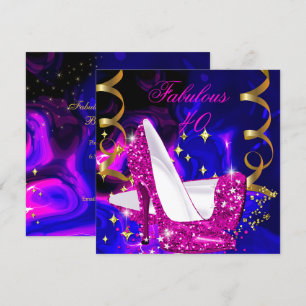 Invitation Incroyables talons hauts rose bleu or 40 ans Anniv