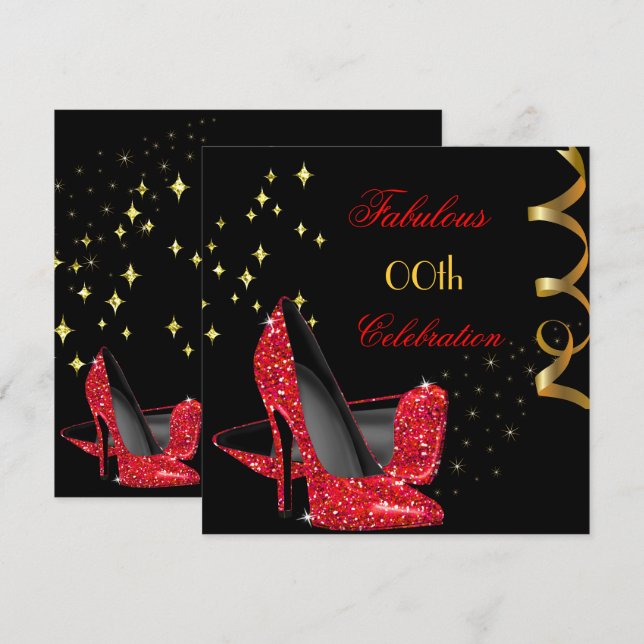 Invitation Incroyables talons hauts rouges à paillettes Anniv (Devant / Derrière)