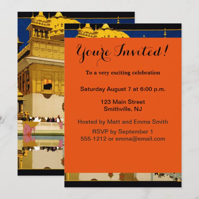 Invitation Inde affiche voyage art vintage indien (Devant / Derrière)