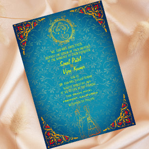 Invitation Inde Mariage hindou Couple Image Turquoise Golden