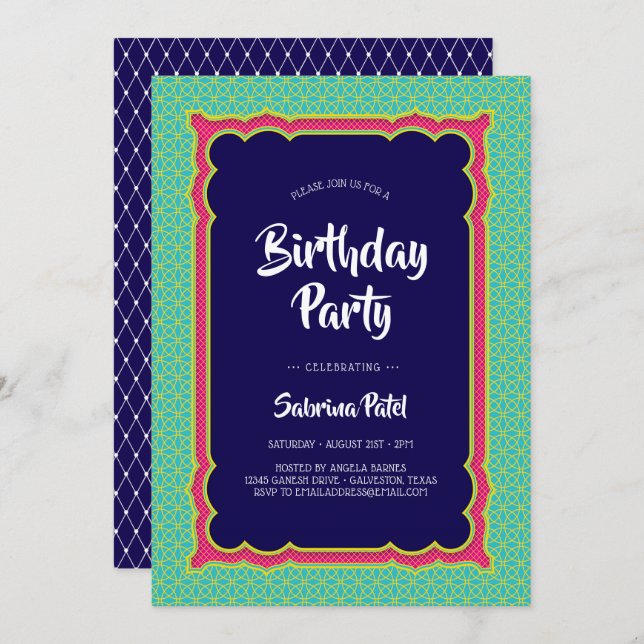 Invitation Inde Motif fête d'anniversaire 2 (Devant / Derrière)