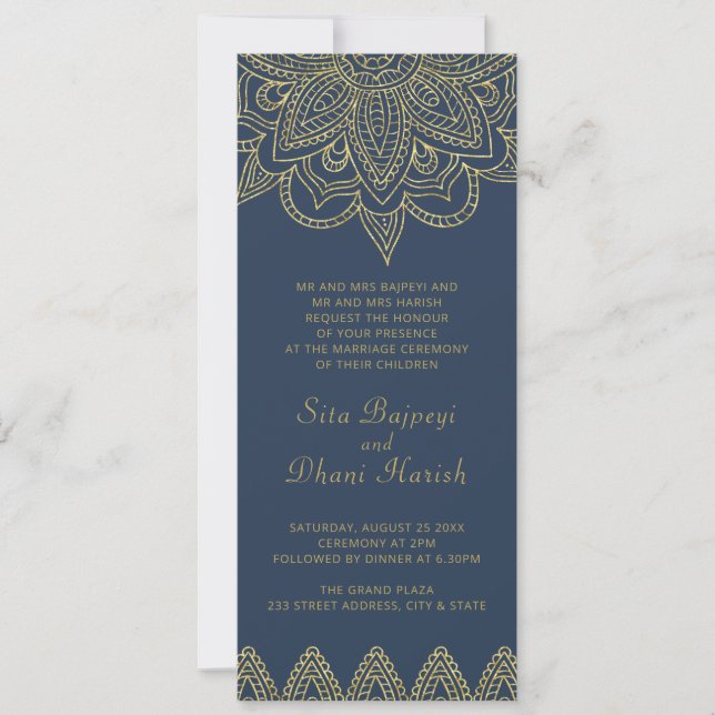 Invitation Indian Elegant Marine or Mehndi Mariage hindou Inv (Devant)
