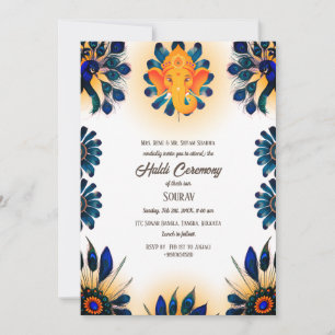 Invitation Indian Hindu Groom Haldi Ceremony Thème Peacock
