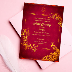 Invitation Indian Hindu Groom Haldi Ceremony Thème Peacock
