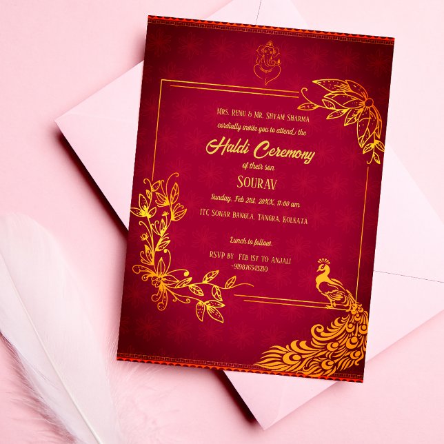 Invitation Indian Hindu Groom Haldi Ceremony Thème Peacock (Créateur téléchargé)