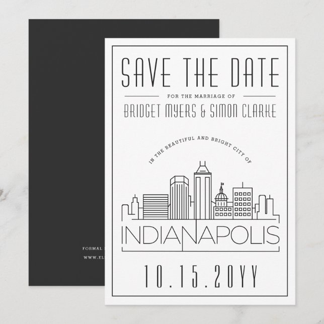 Invitation Indianapolis Mariage Skyline Enregistrer la date (Devant / Derrière)