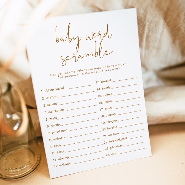 Invitation INDIE Boho Burnt Orange Baby Word Scramble Jeu I (Créateur téléchargé)