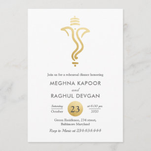 Invitation Indien   Dîner de répétition Faux Gold Foil Ganesh